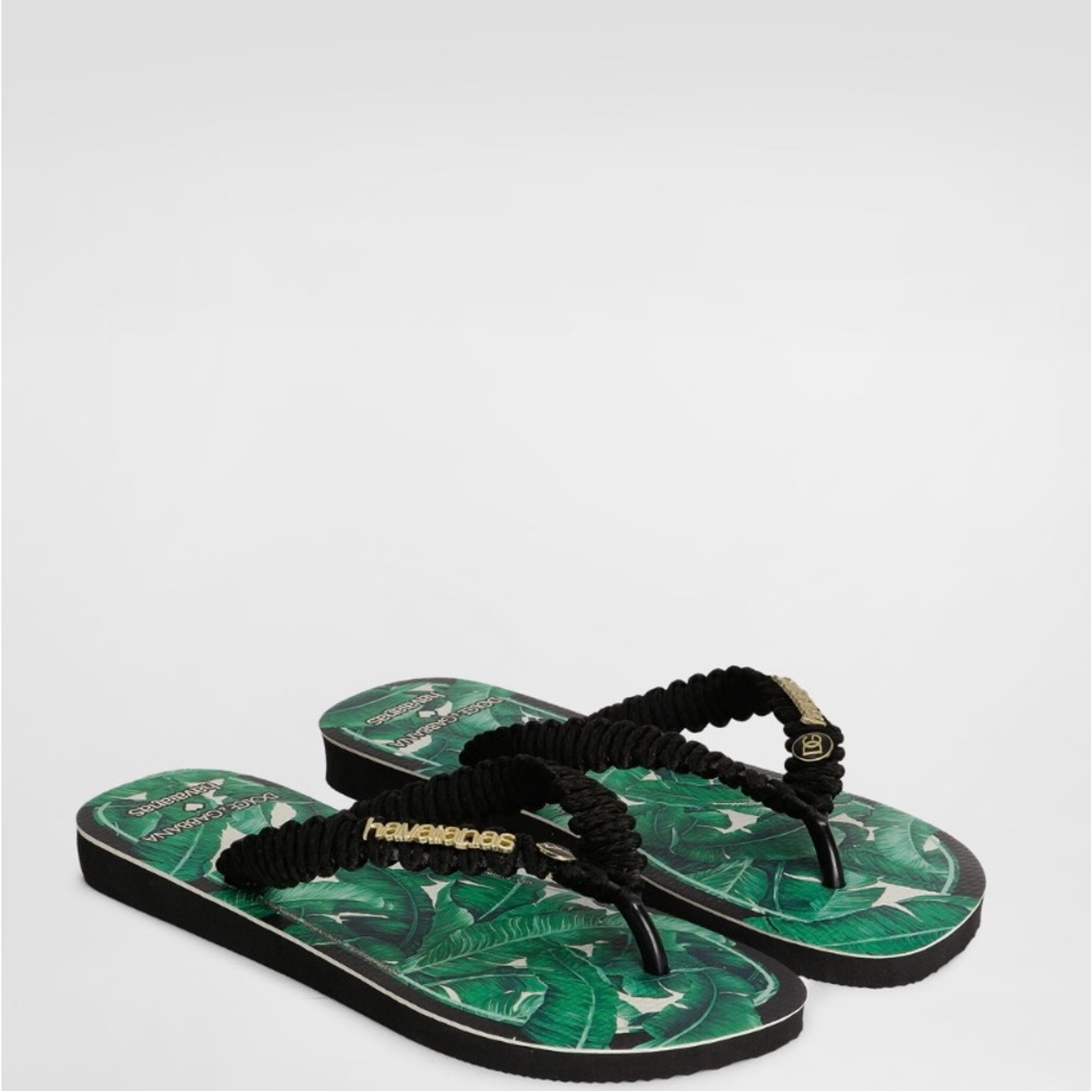Dolce & Gabbana Havaianas Black and Green Braided Strap Sandals